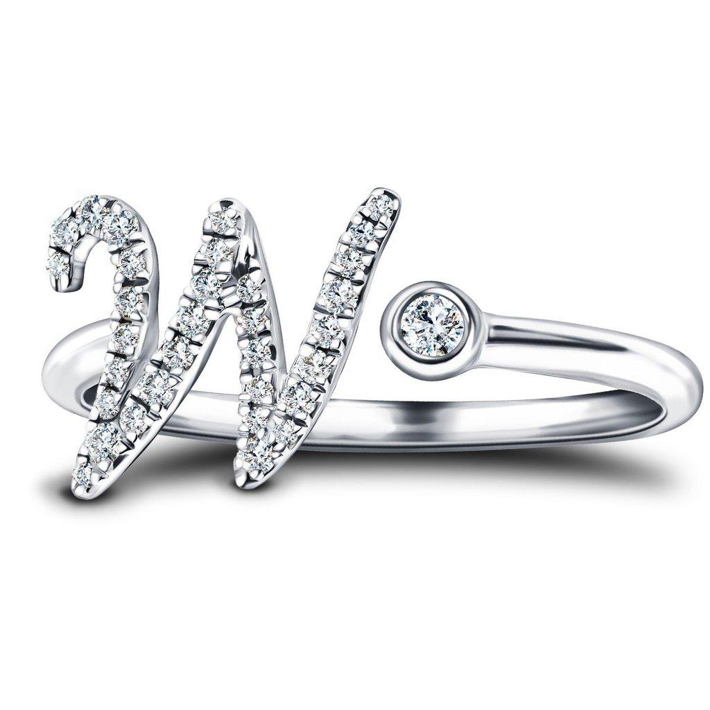 For Sale:  Alphabet Initial – W - Letter Personal Diamond 0.14 Carat 9 Kt White Gold Ring 2