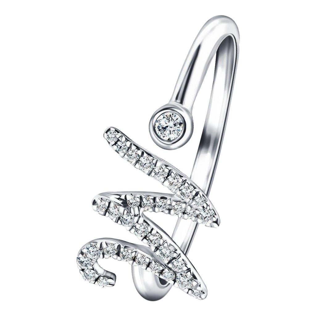 Alphabet Initial - W - Lettre Personnelle Bague en or blanc 9 carats diamant 0.14 carat