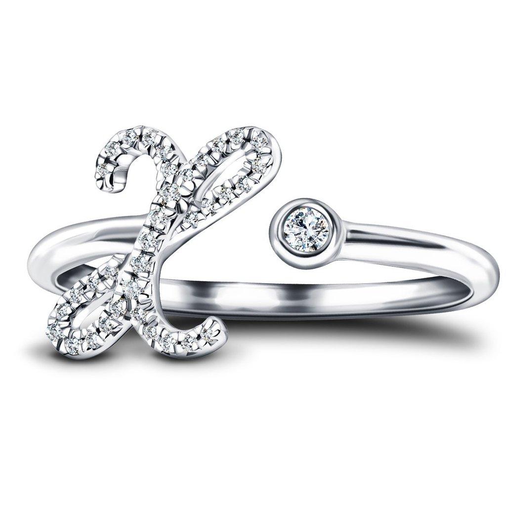 En venta: Inicial del alfabeto  -X- Letra Personal Diamante 0,10 Quilates Anillo de Oro Blanco de 9 Quilates  2