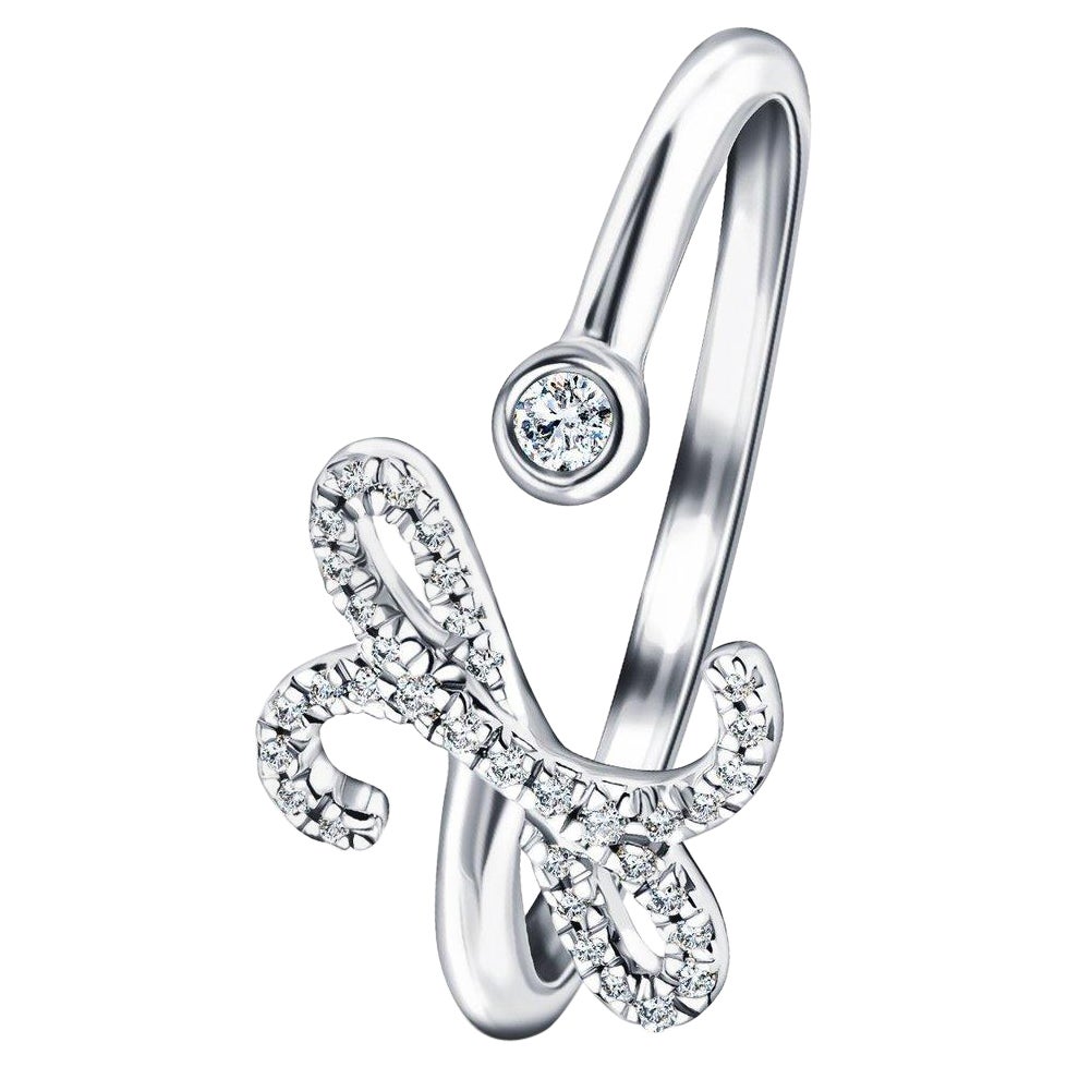 Inicial del alfabeto  -X- Letra Personal Diamante 0,10 Quilates Anillo de Oro Blanco de 9 Quilates