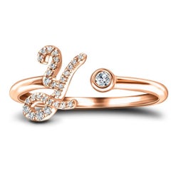 Alphabet Initial -Y- Letter Personal Diamond 0.12 Carat 9 Karat Rose Gold Ring