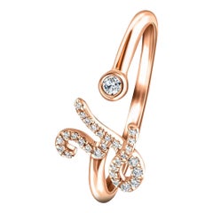 Letra inicial del alfabeto -Y- Anillo personal de diamantes de 0,12 quilates y oro rosa de 9 quilates