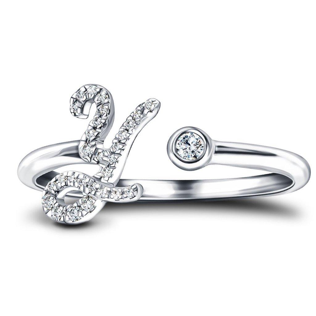For Sale:  Alphabet Initial -Y- Letter Personal Diamond 0.12 Carat 9 Karat White Gold Ring 2