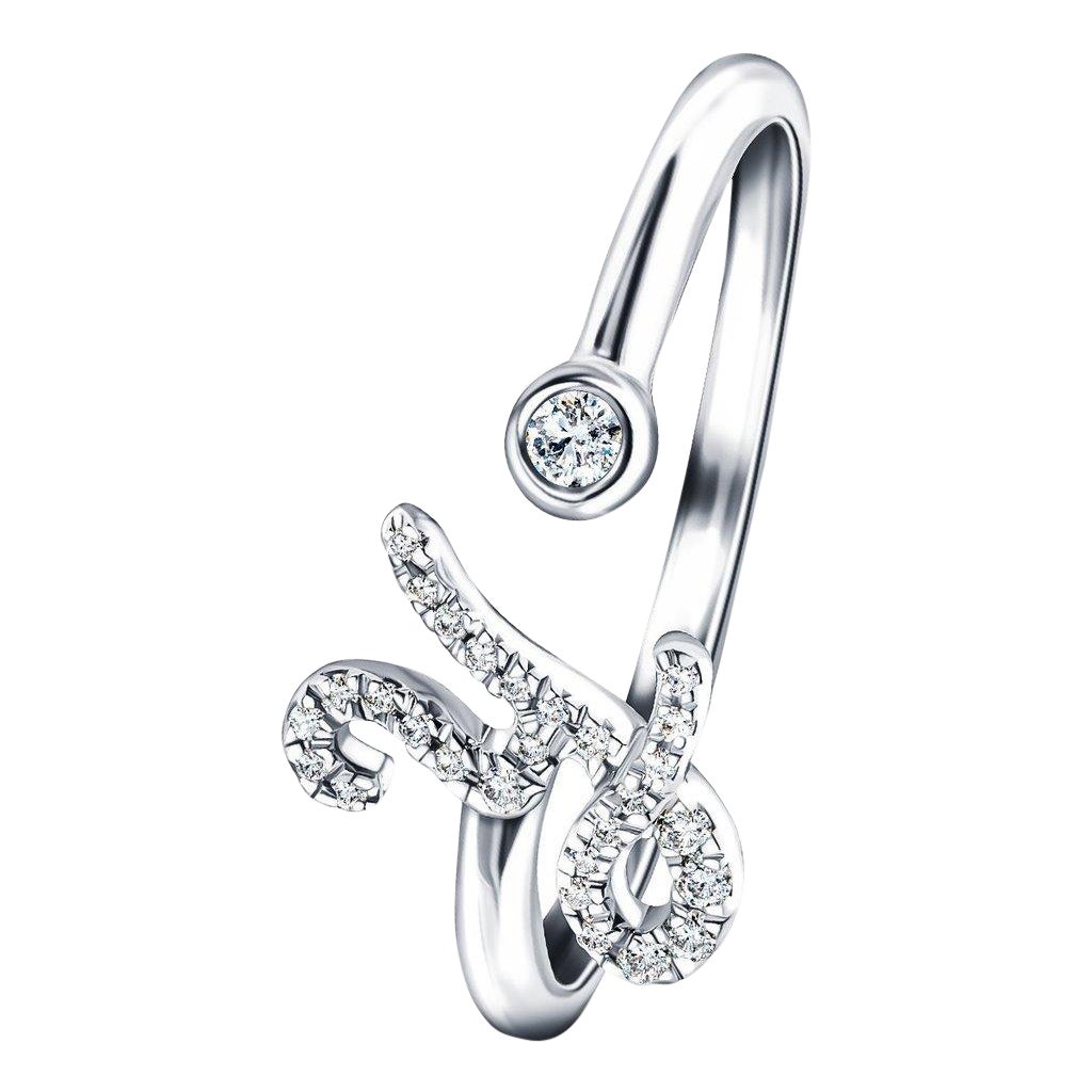 Lettera iniziale dell'alfabeto -Y- Anello personale con diamante da 0,12 carati e oro bianco da 9 carati