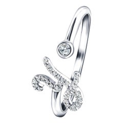 Letra inicial del alfabeto -Y- Anillo personal de diamantes de 0,12 quilates y 9 quilates de oro blanco
