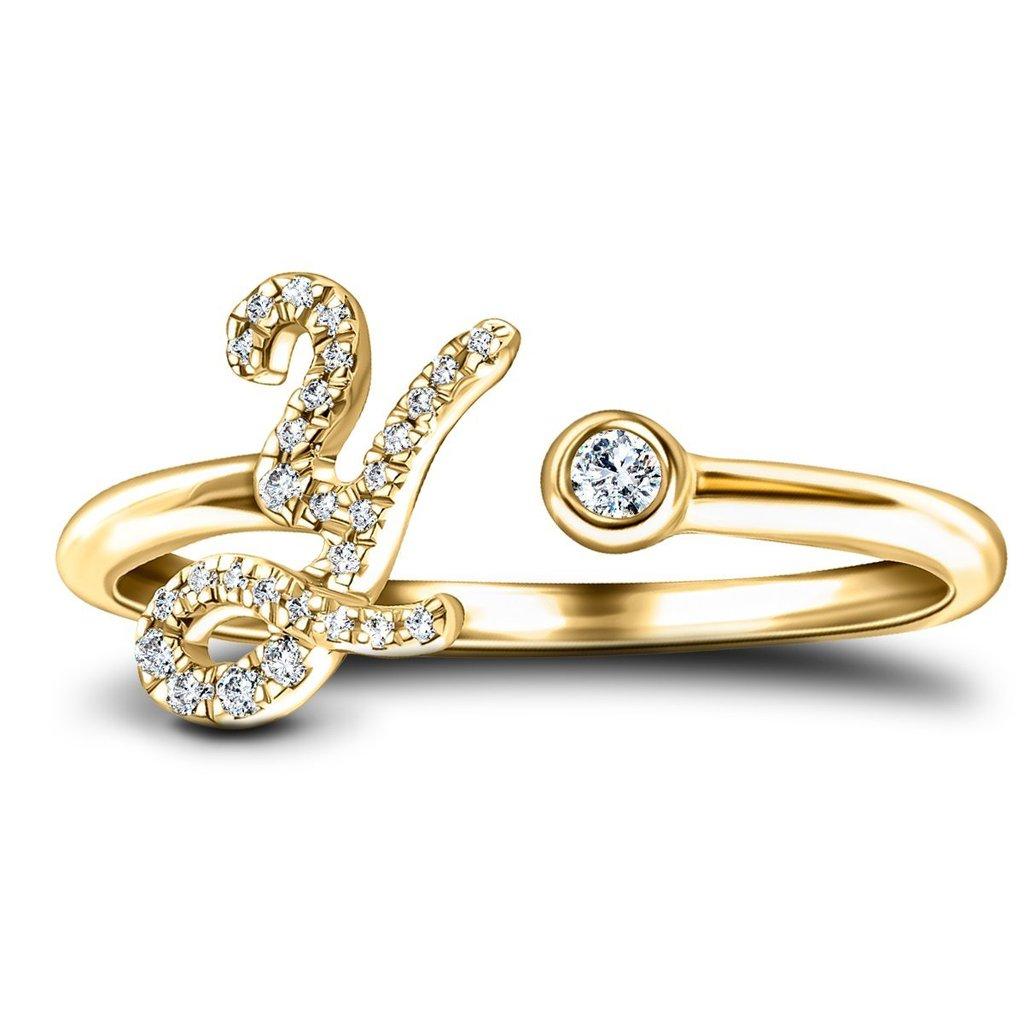 For Sale:  Alphabet Initial -Y- Letter Personal Diamond 0.15 Carat 9 Karat Yellow Gold Ring 2