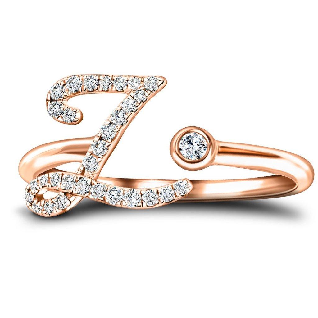 En vente :  Bague Alphabet initiale -Z- lettre personnelle en or rose 9 carats et diamant 0,15 carat 2