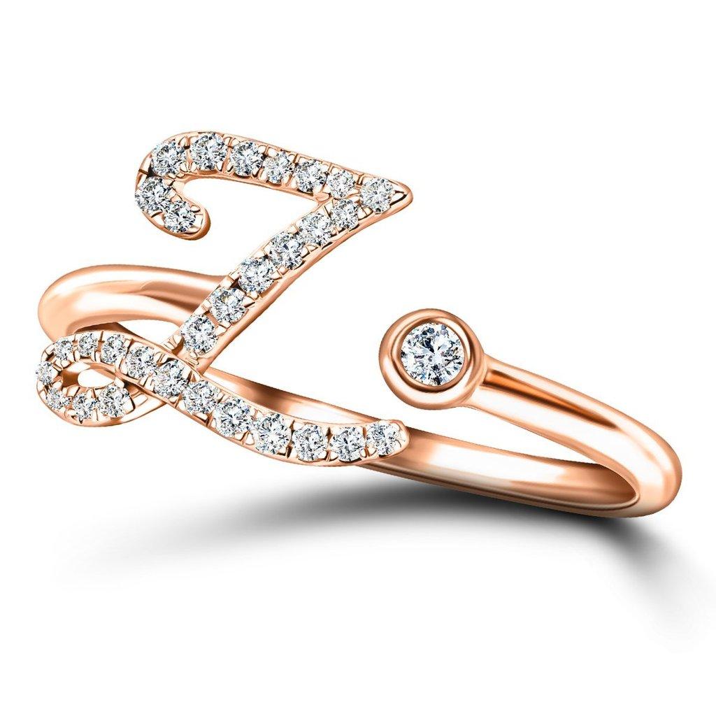 En vente :  Bague Alphabet initiale -Z- lettre personnelle en or rose 9 carats et diamant 0,15 carat 4