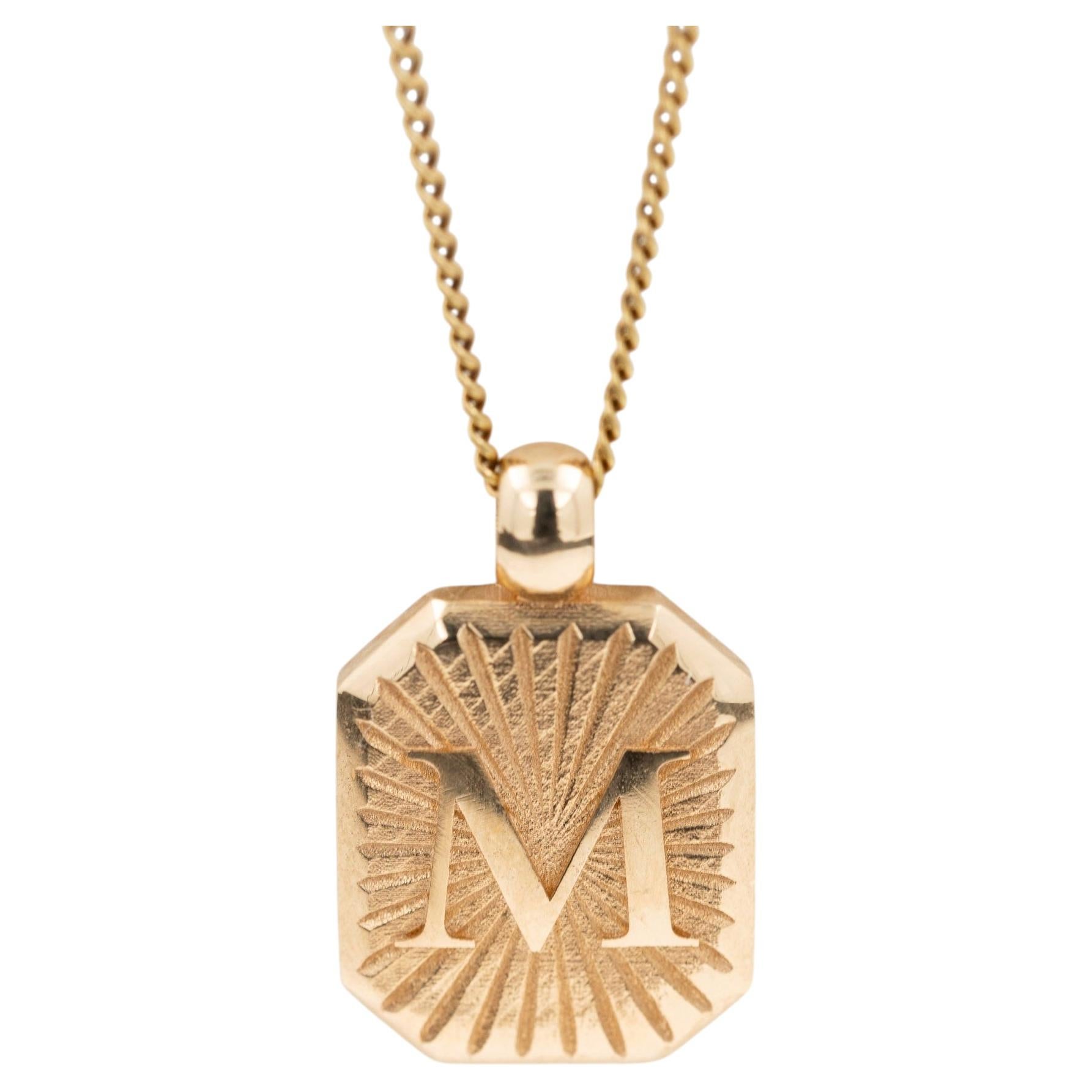 Alphabet Letter Pendant 14K Solid Gold Heirloom Jewelry For Sale
