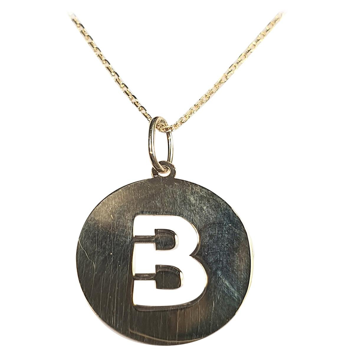 Alphabet Token B Necklace 18 Karat Gold, Options White, Yellow and Rose Gold