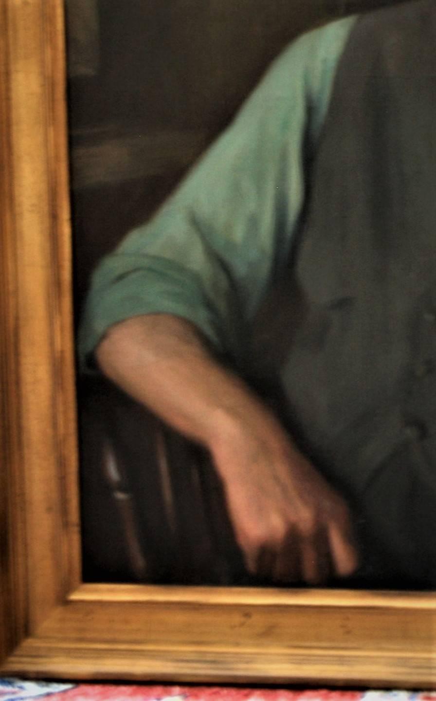 Porträt von Eugene Higgins, 80 Jahre. 1954. Öl auf Leinwand. 30 x 25 (gerahmt 35 x 30). Signiert und datiert unten rechts. 

Cole und Higgins (1874-1958), lebten beide in Lyme, Connecticut. Higgins ist formlos gekleidet, sitzt in einem alten Stuhl
