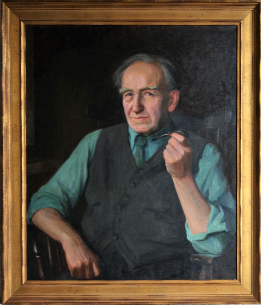 Portrait of Eugene Higgins, Age 80. - Black Portrait Painting by Alphaeus Philemon Cole