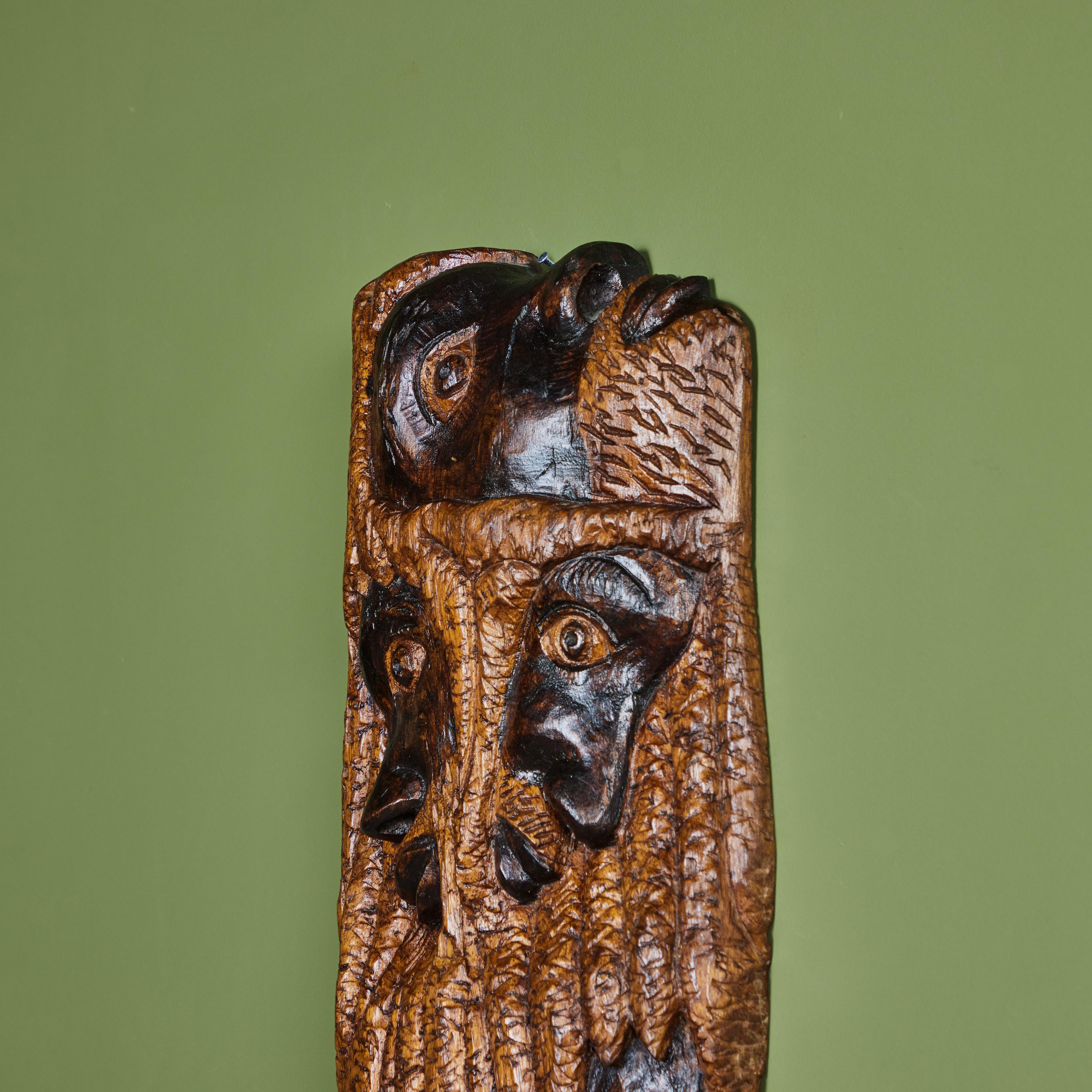 Hand-Carved Alphaious Campbell Wood Carved Profile of a Man For Sale