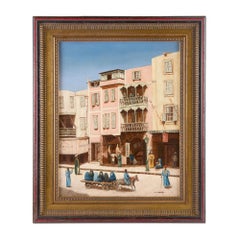 Antique Orientalist Oil Painting of a Street Scene by A. L. Mielich
