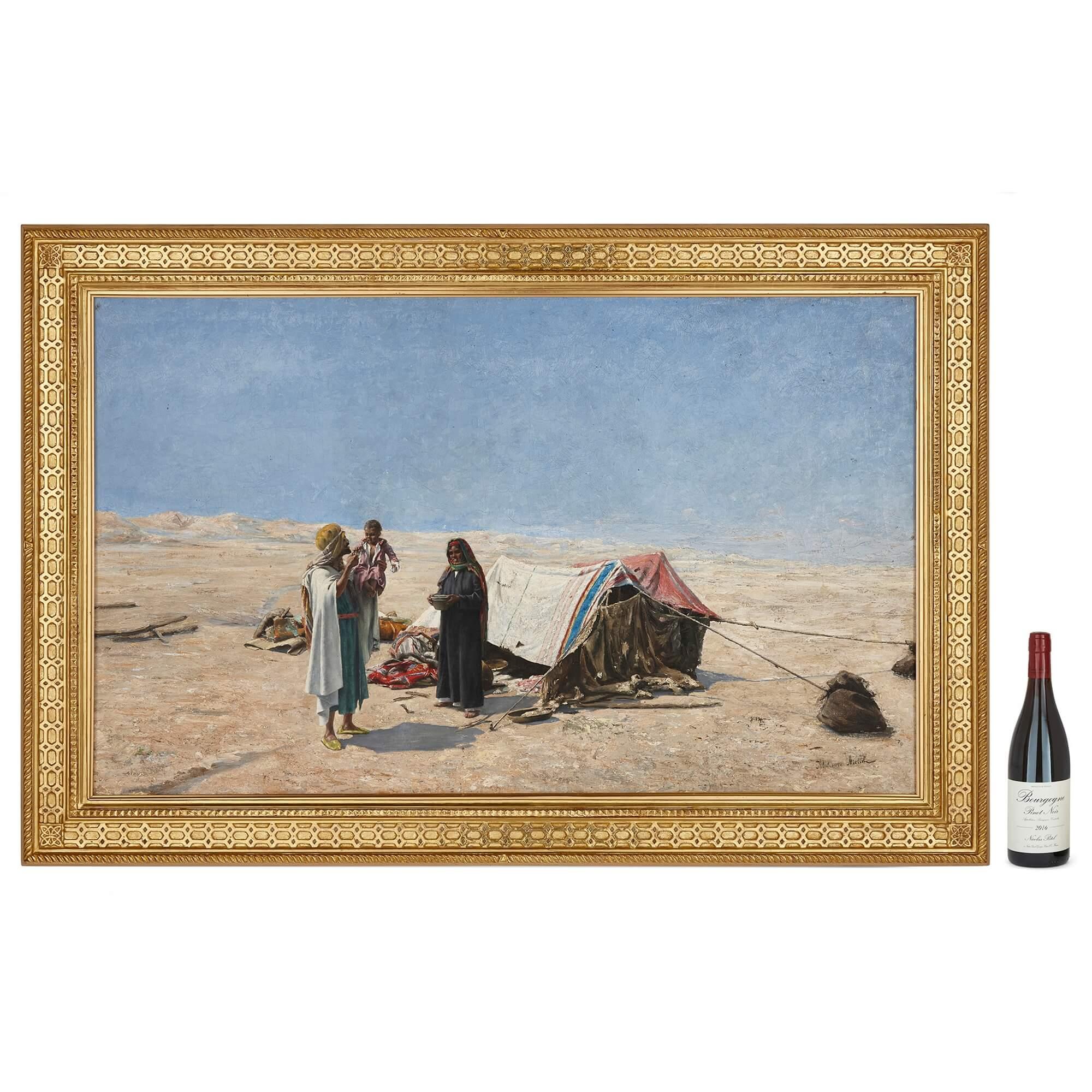 Orientalist Oil Painting of Bedouins in a Desert by Alphons Leopold Mielich For Sale 4