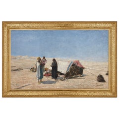 Peinture à l'huile orientaliste de Bedouins dans un désert d'Alphons Leopold Mielich