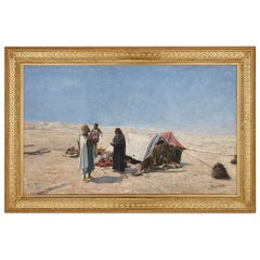 Pittura ad olio orientalista di Beduini nel deserto di Alphons Leopold Mielich