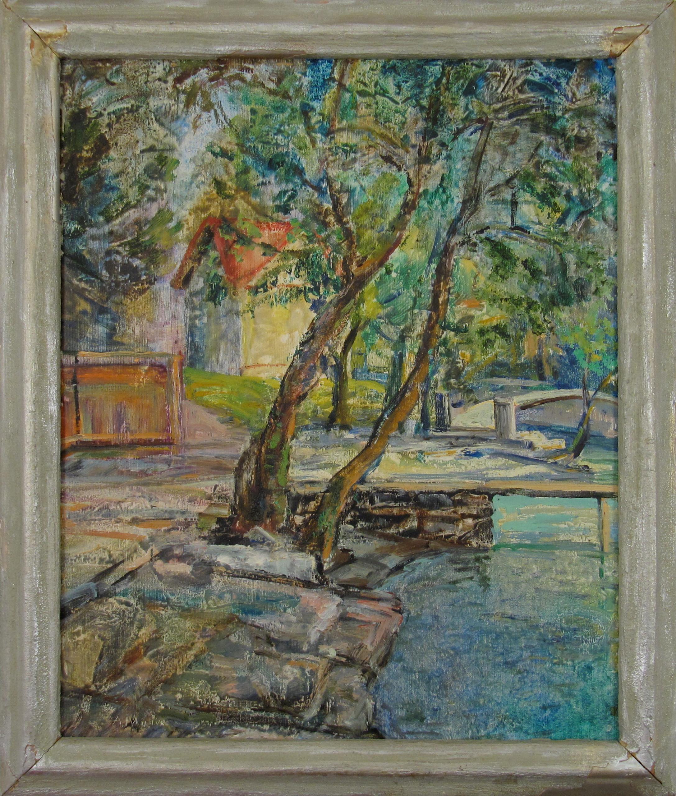 Alfons Alphons Müller (1898-1955) Peinture à l'huile expressive Suisse c. C. 1950