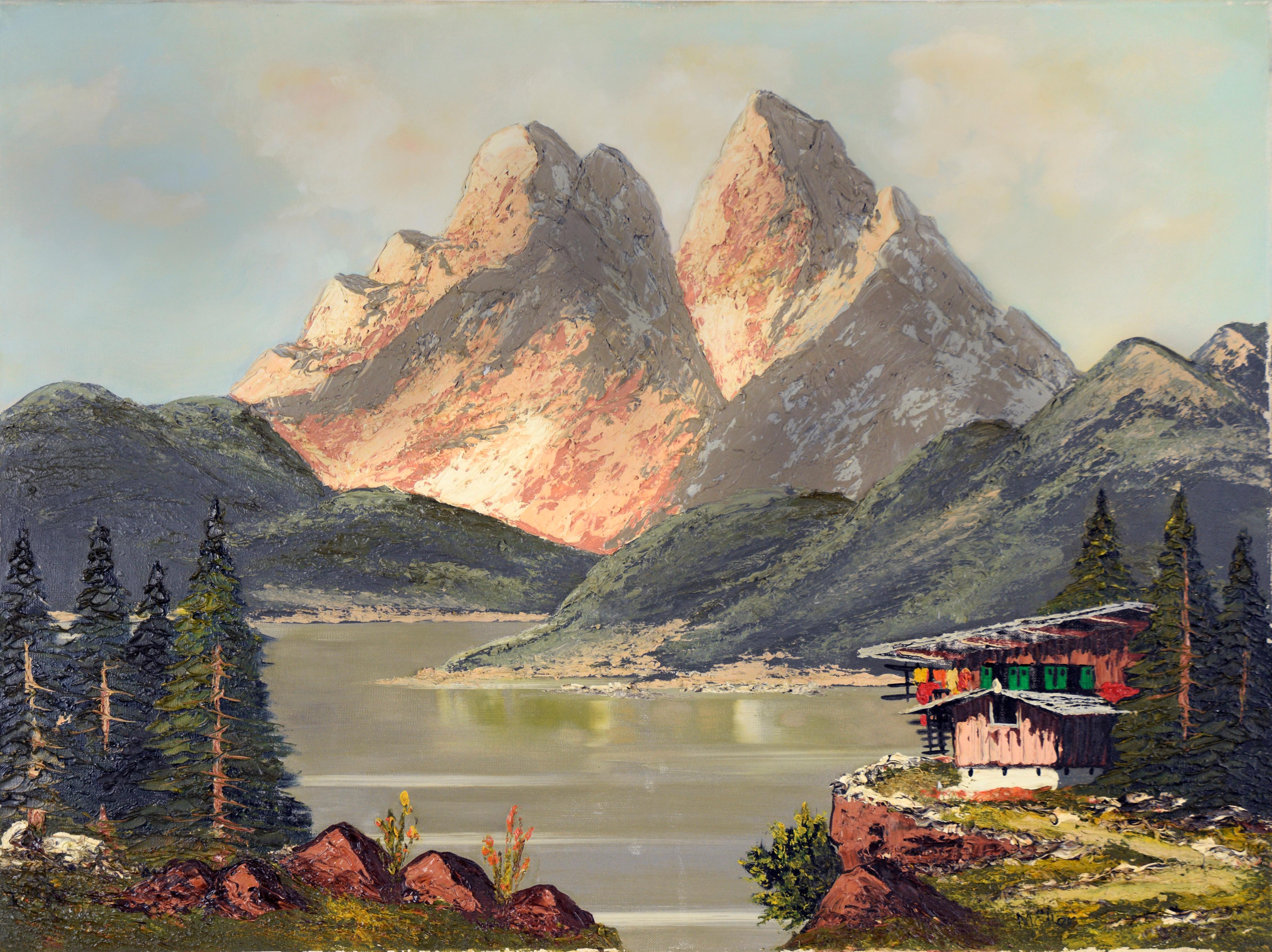 Swiss Alps Fauvist Modern Impasto Landscape - Original Oil on Canvas - Painting by Alphons Müller