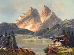 Landscape Impasto moderniste des Alpes suisses - Huile sur toile originale