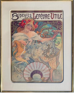 Original Vintage Alphons Mucha Biscuits Lefevre Utile Calendar Poster 1897 Sarah