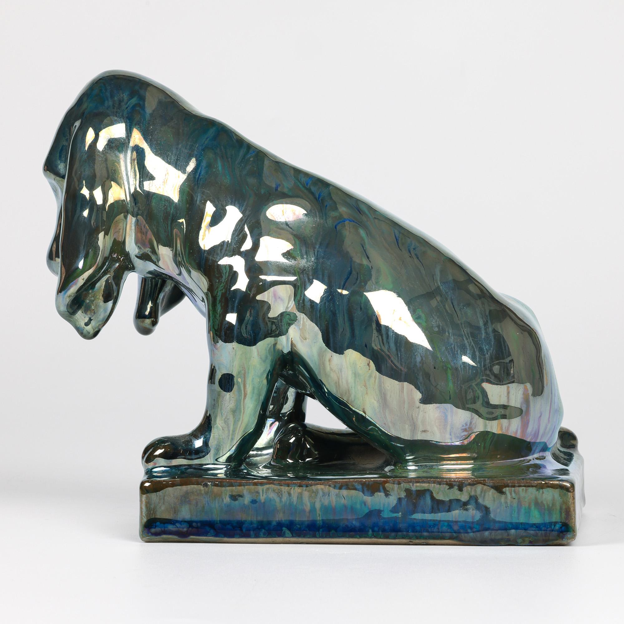 Alphonse Cytère Rambervilliers Perro francés de cerámica artística esmaltada iridiscente en venta 2