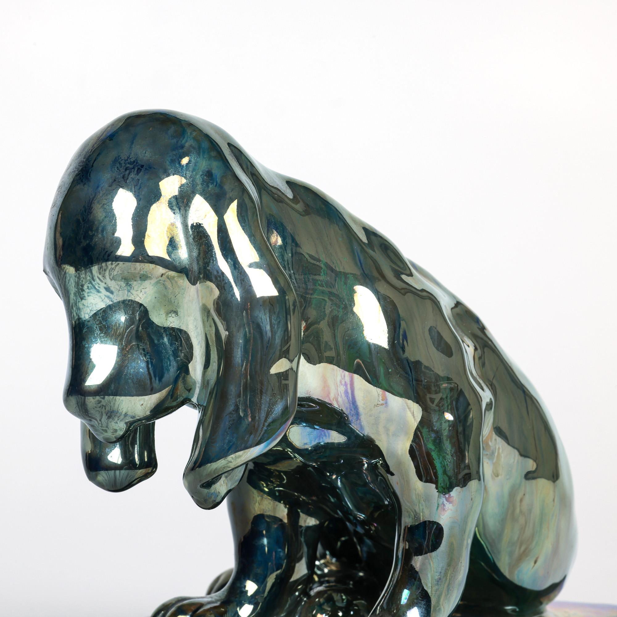 Alphonse Cytère Rambervilliers Perro francés de cerámica artística esmaltada iridiscente en venta 4