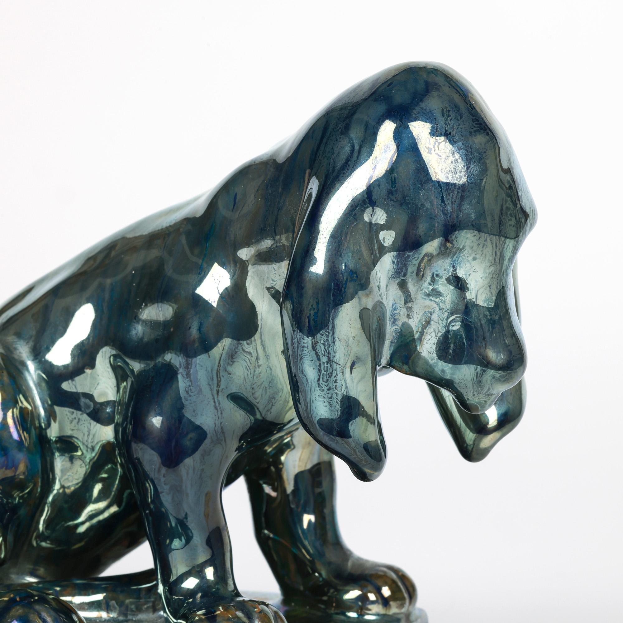 Alphonse Cytère Rambervilliers Perro francés de cerámica artística esmaltada iridiscente en venta 8
