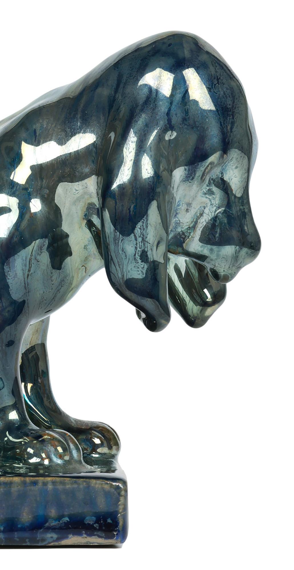 Alphonse Cytère Rambervilliers Perro francés de cerámica artística esmaltada iridiscente Art Nouveau en venta