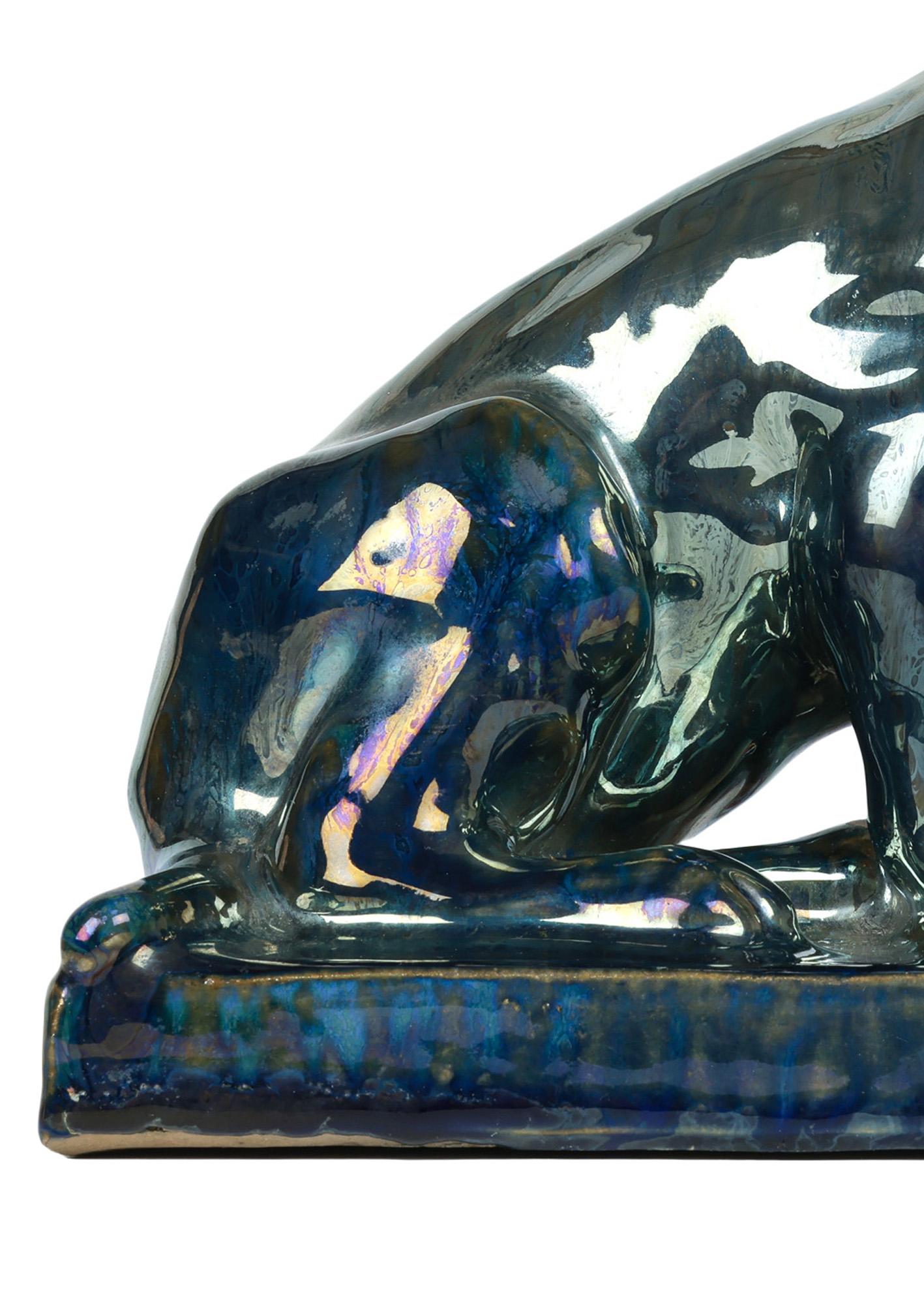Alphonse Cytère Rambervilliers Perro francés de cerámica artística esmaltada iridiscente Francés en venta