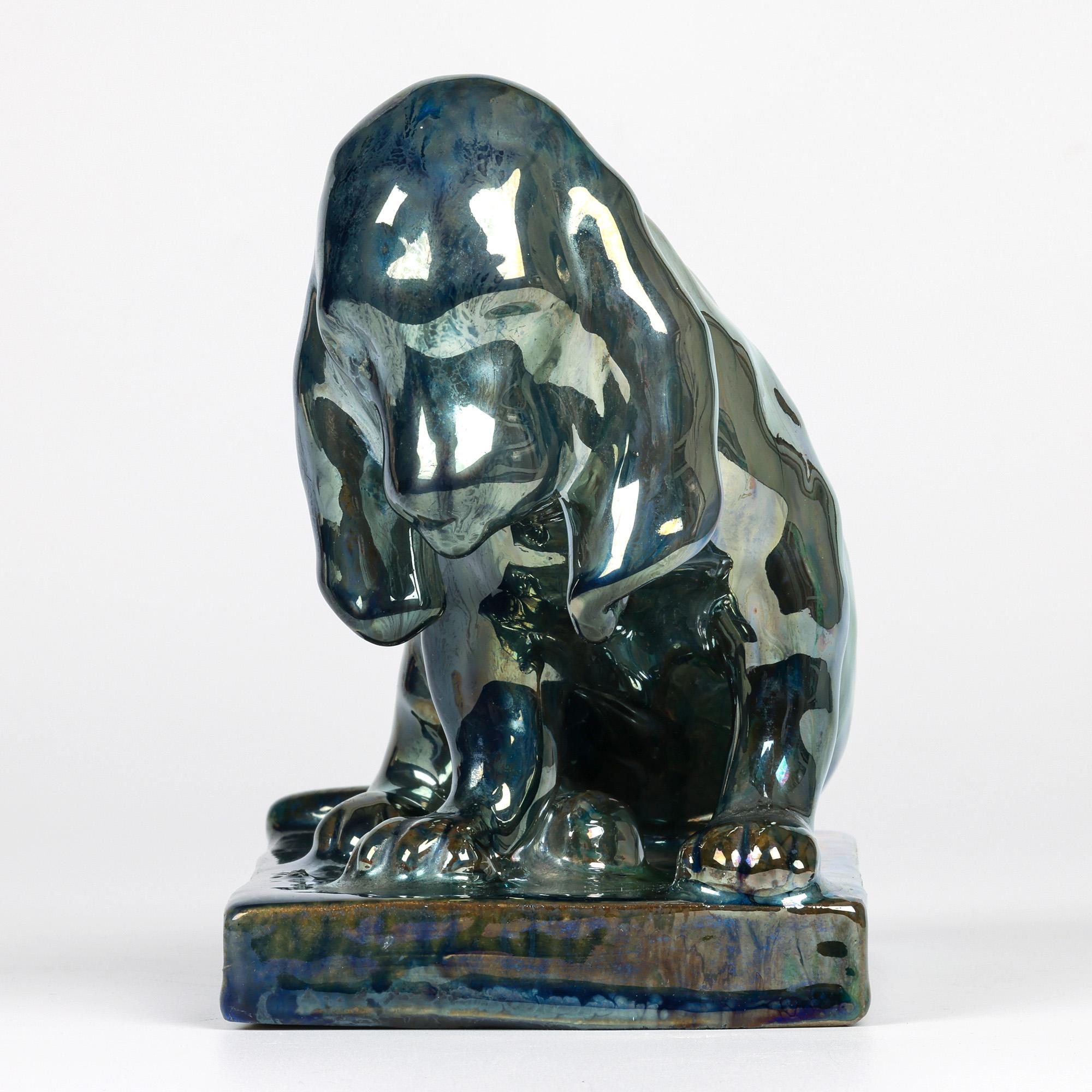 Alphonse Cytère Rambervilliers Perro francés de cerámica artística esmaltada iridiscente Glaseado en venta