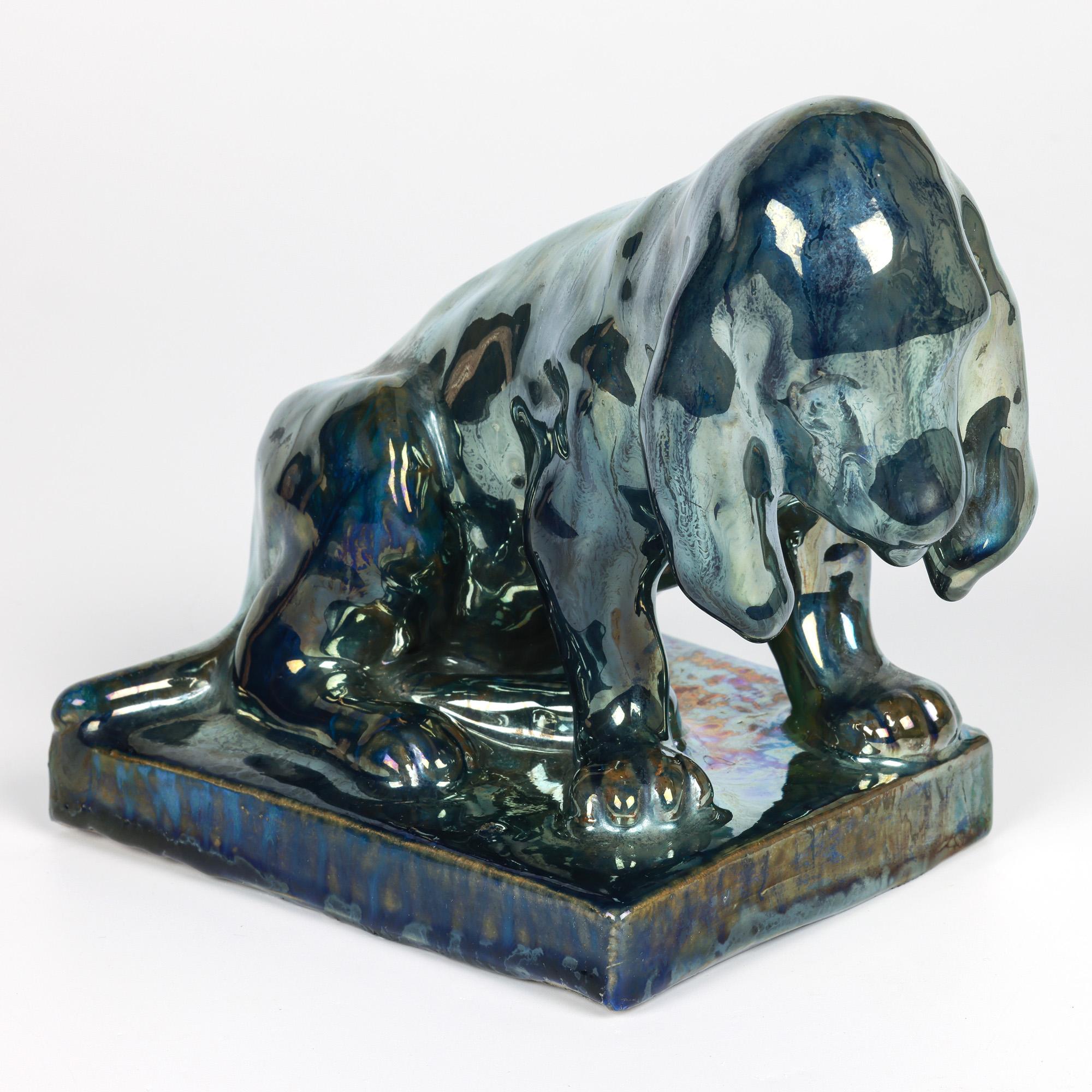 Alphonse Cytère Rambervilliers Perro francés de cerámica artística esmaltada iridiscente en Bueno estado para la venta en Bishop's Stortford, Hertfordshire