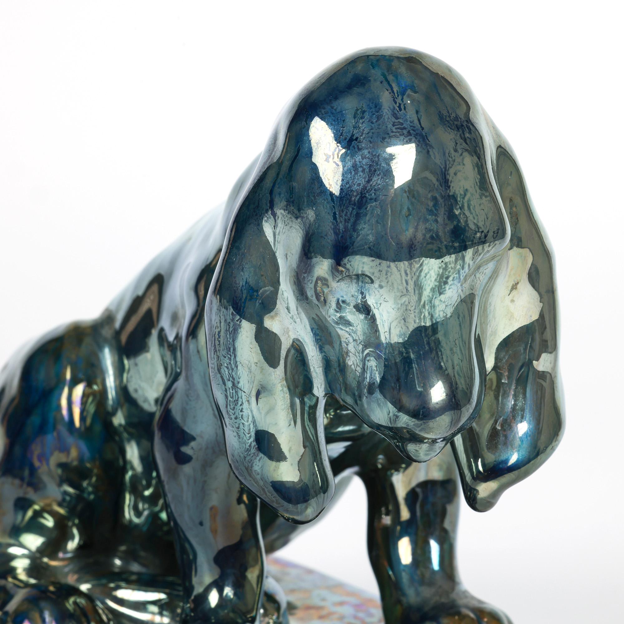 Alphonse Cytère Rambervilliers Perro francés de cerámica artística esmaltada iridiscente Cerámico en venta