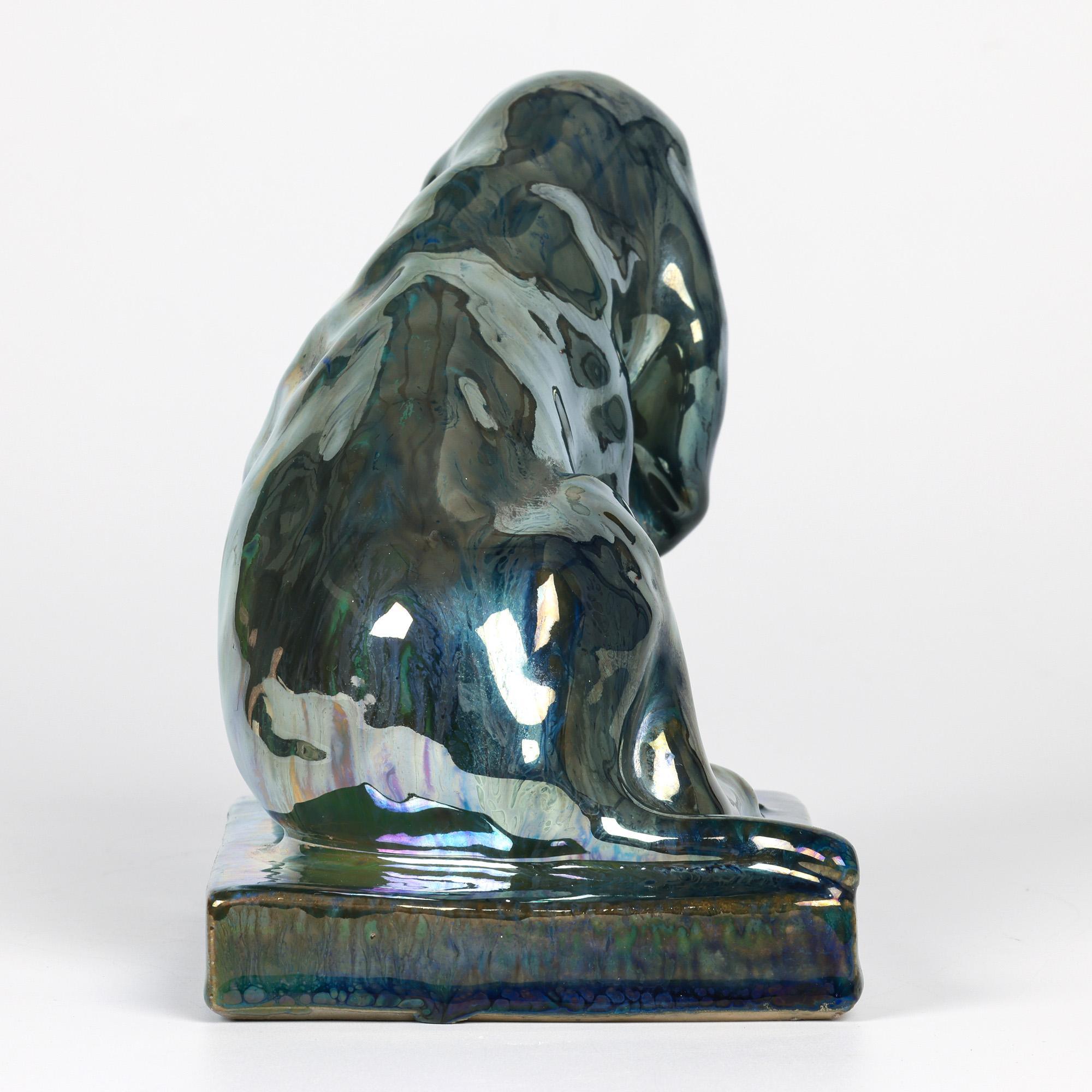 Alphonse Cytère Rambervilliers Perro francés de cerámica artística esmaltada iridiscente en venta 1