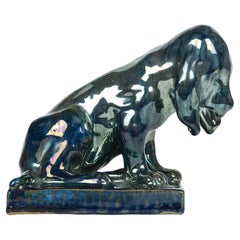Alphonse Cytère Rambervilliers Cane in ceramica d'arte smaltata iridescente francese