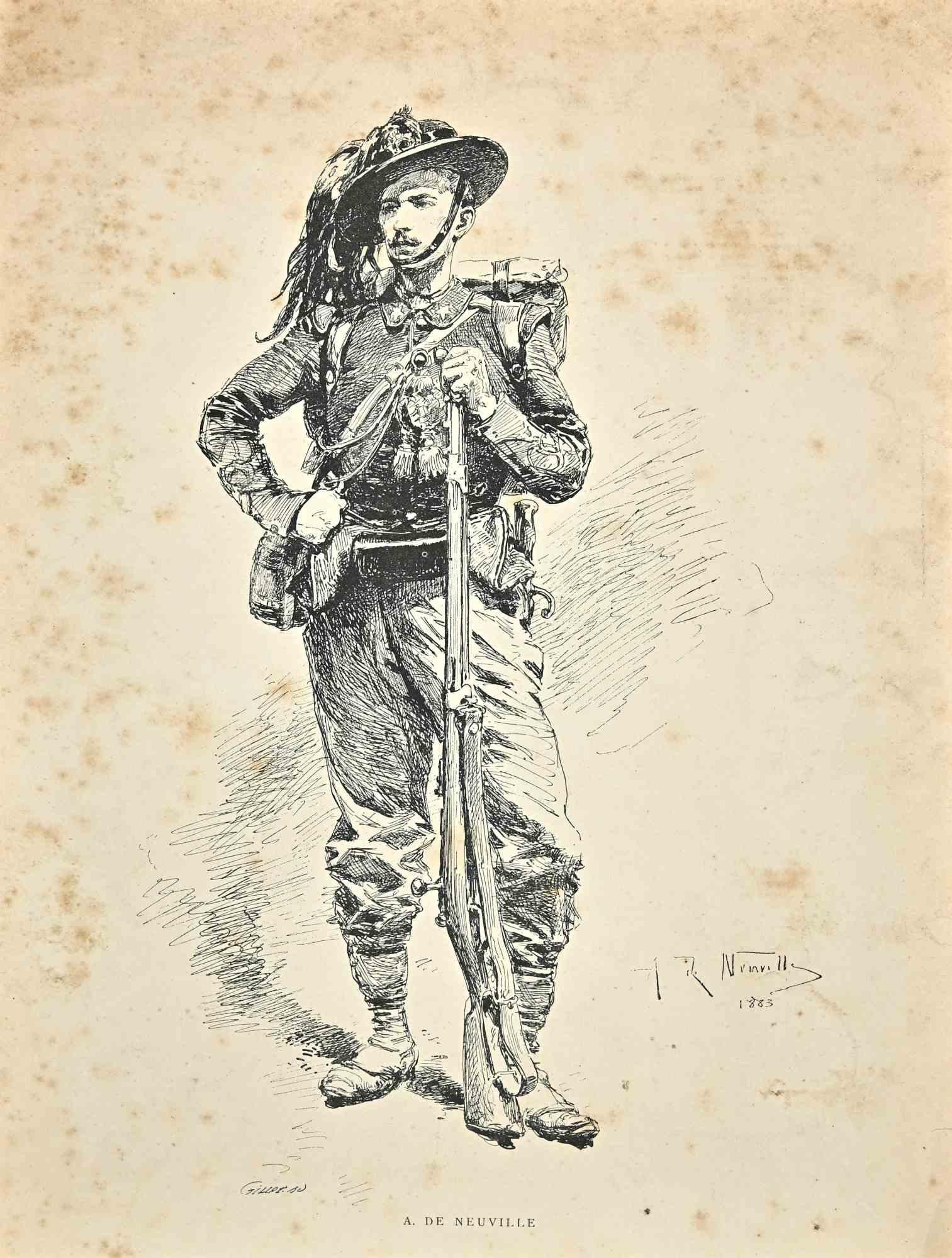 Soldier - Lithograph by Alphonse de Neuville - 1883