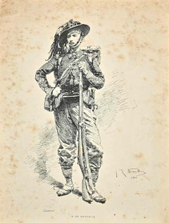 Lithographie « Soldier » d'Alphonse de Neuville - 1883