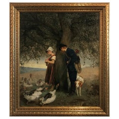 Antique Alphonse Gaudefroy, France, Original Oil Painting on Canvas, 1879