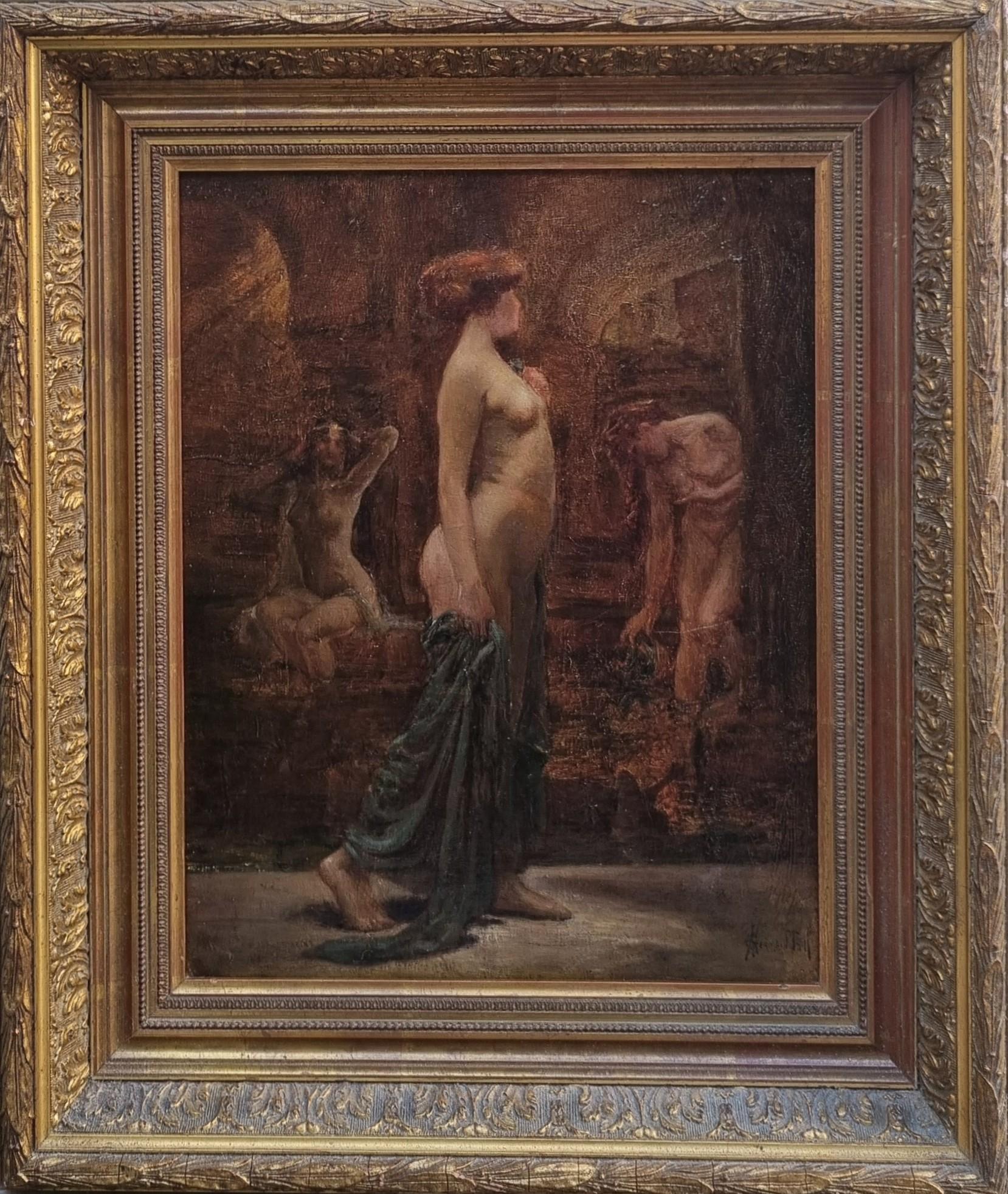 Peintre orientaliste algérien GERMAINTHILL Odalisque au harem Peinture académique 19ème - Painting de Alphonse GERMAIN THILL