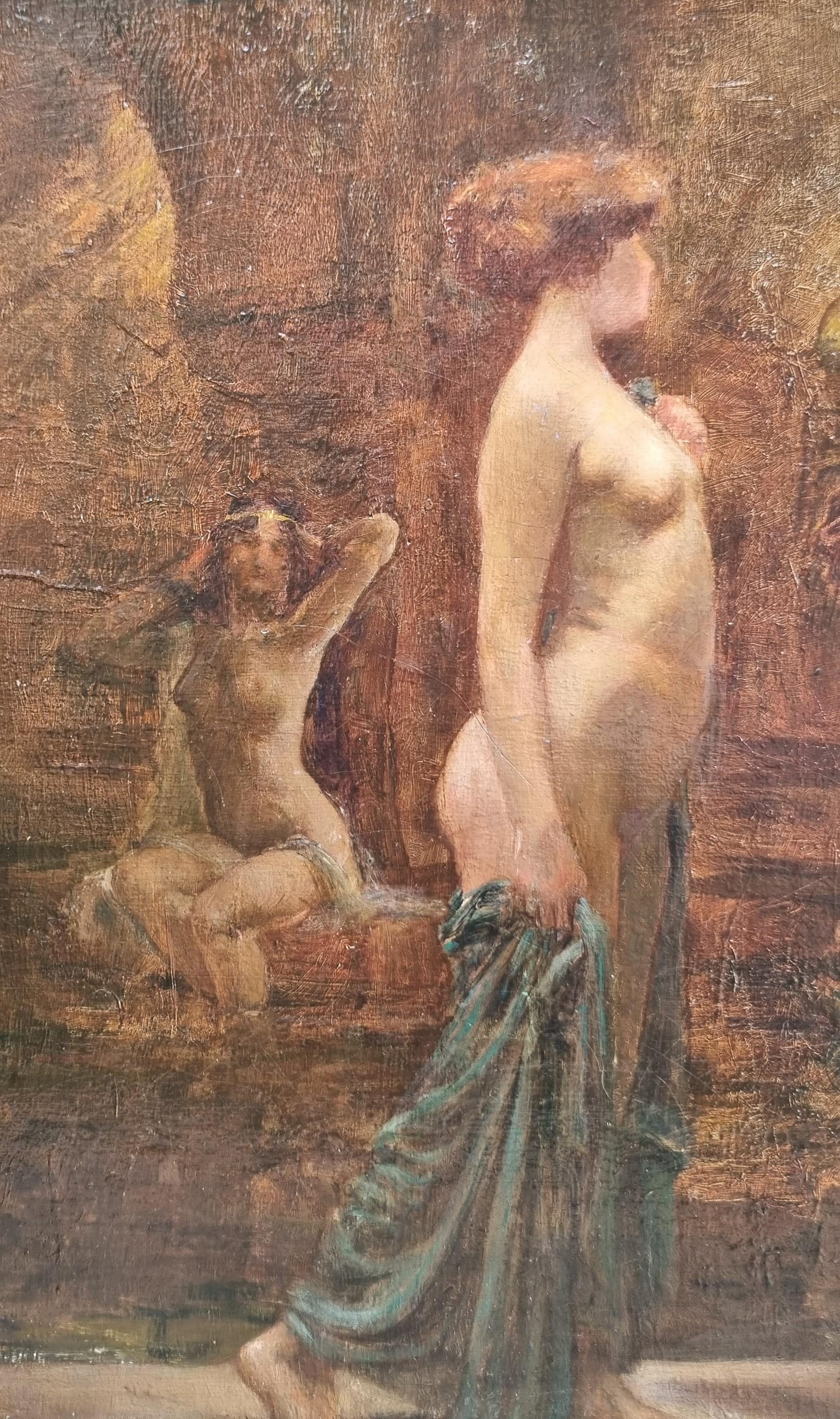 Peintre orientaliste algérien GERMAINTHILL Odalisque au harem Peinture académique 19ème - Noir Interior Painting par Alphonse GERMAIN THILL