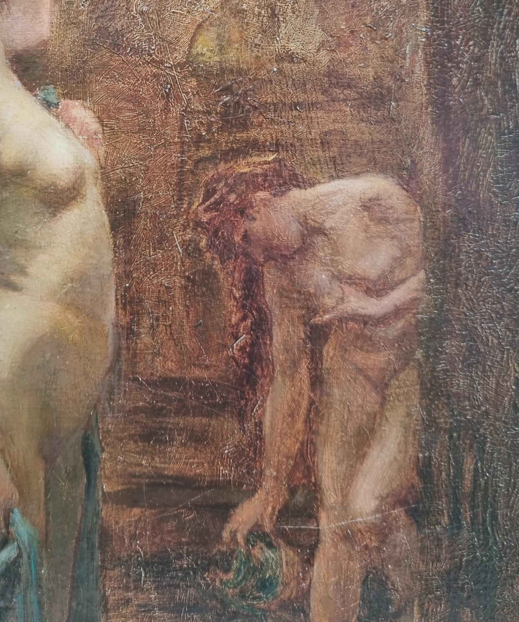Peintre orientaliste algérien GERMAINTHILL Odalisque au harem Peinture académique 19ème en vente 4
