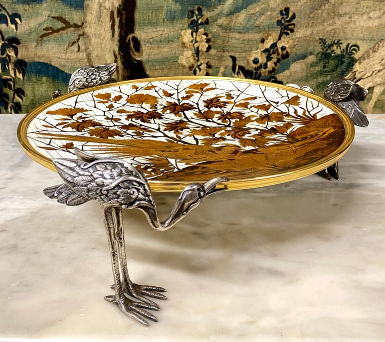 Alphonse Giroux and Duvinage, Japanese Bowl with Storks in Marquetry
