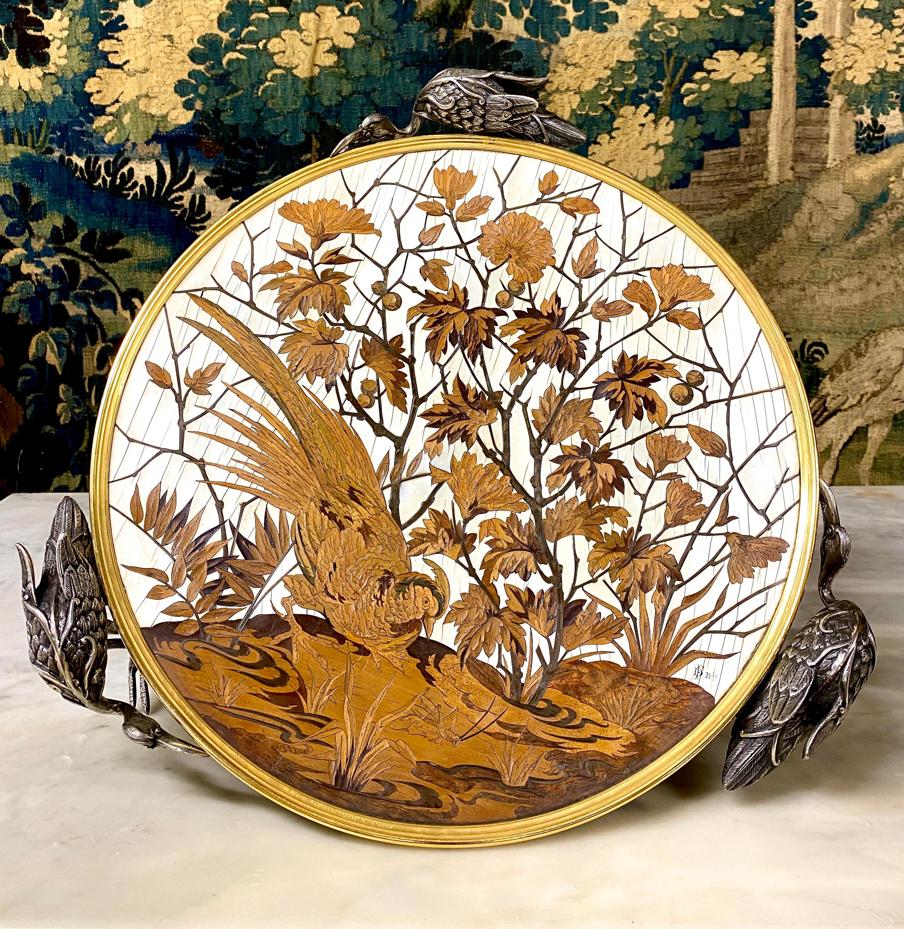 Alphonse Giroux and Duvinage, Japanese Bowl with Storks in Marquetry Cloisonné For Sale 4