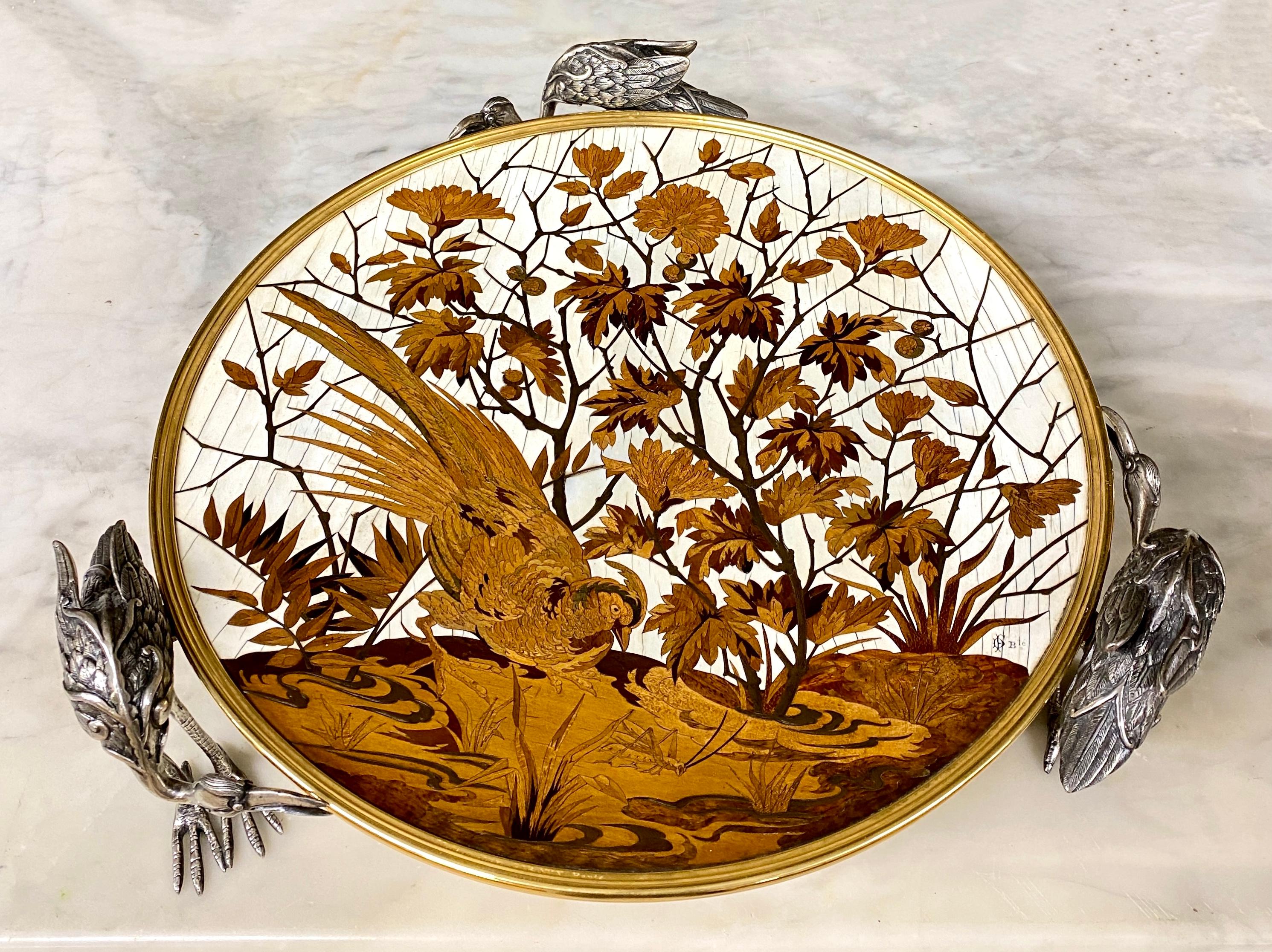 Alphonse Giroux and Duvinage, Japanese Bowl with Storks in Marquetry Cloisonné For Sale 5