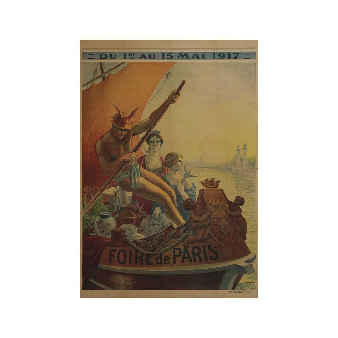 Original 1917 lithographic poster by Alphonse Grebel - Foire de Paris For Sale 2