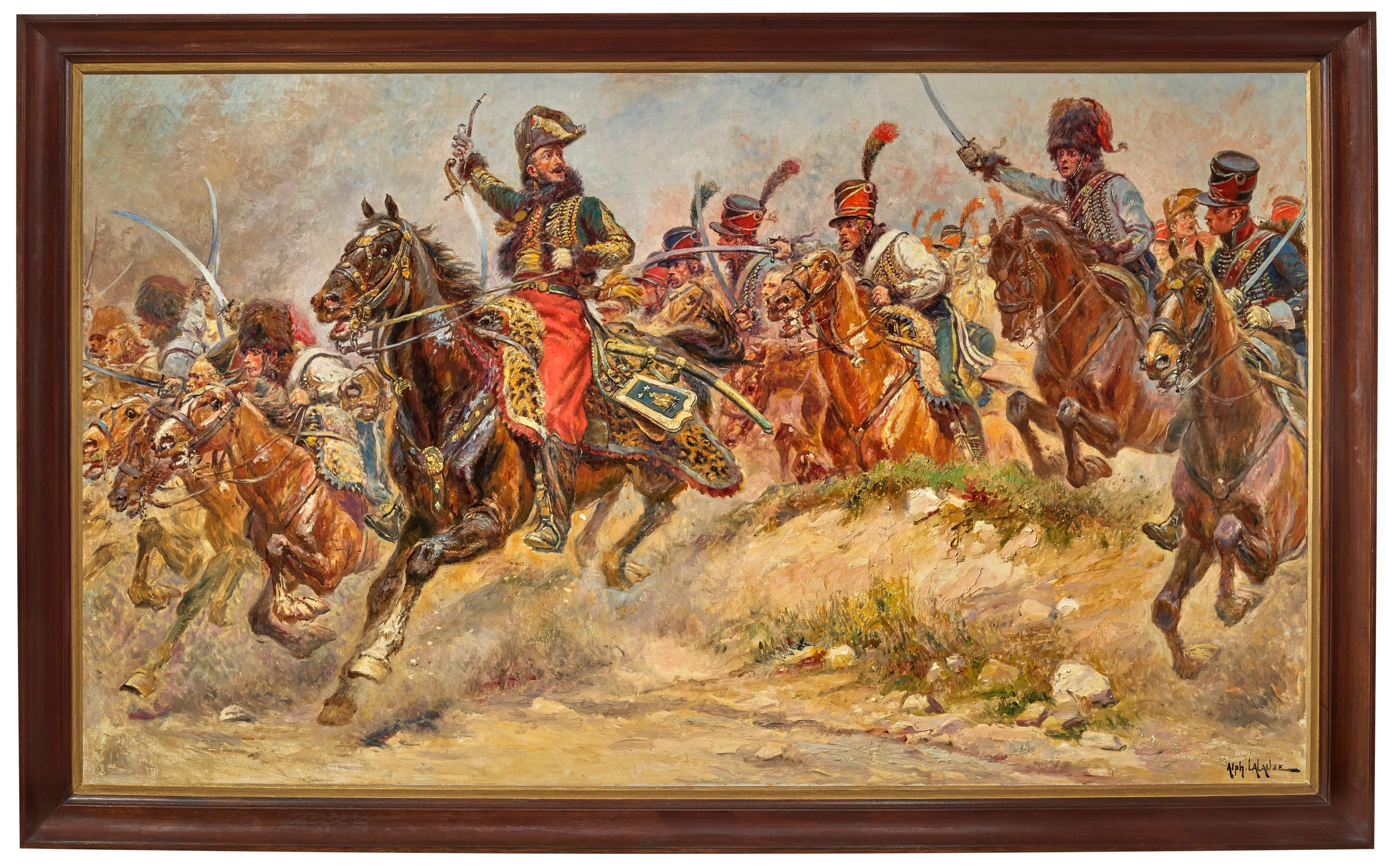 Napoleonic Battle, General Lasalle, Iena Battle, 1806 - Painting by Alphonse Lalauze