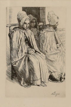 Alphonse Legros - Framed Late 19th Century Etching, Peasant Women of Boulogne
