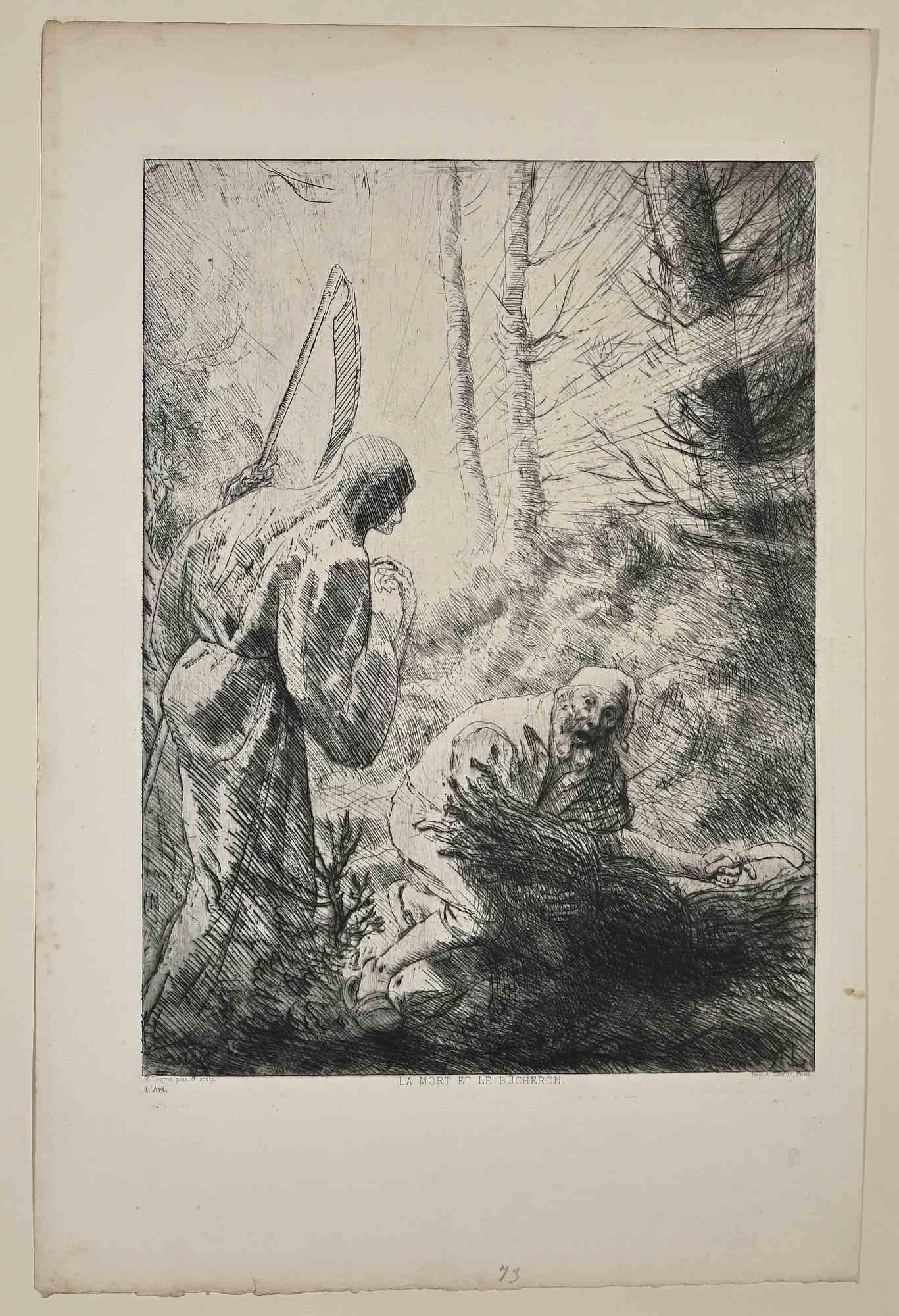 Death and the Lumberjack - Original Etching by Alphonse Legros - 1876