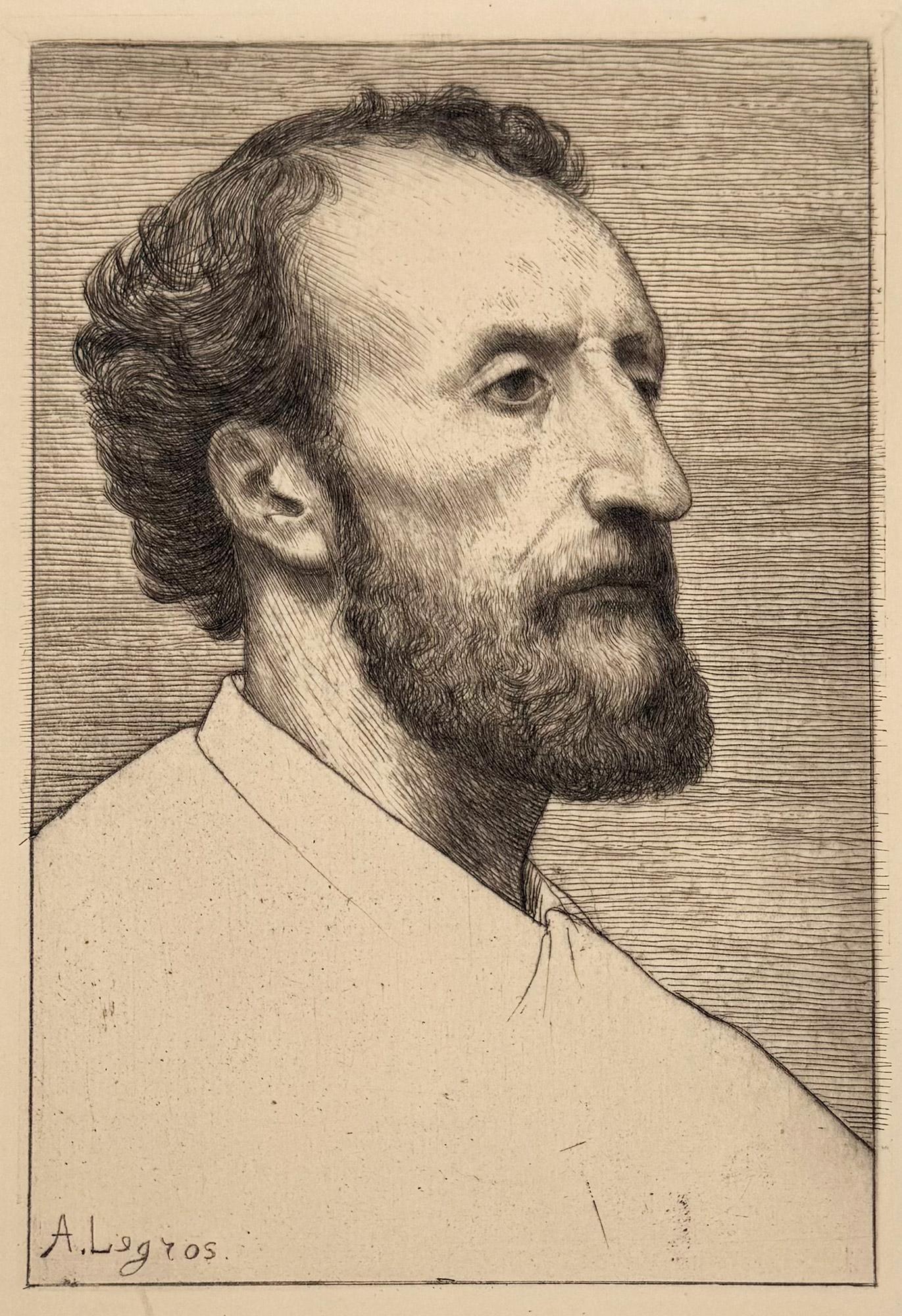 Figurative Print de Alphonse Legros - Retrato del escultor Jules Dalou
