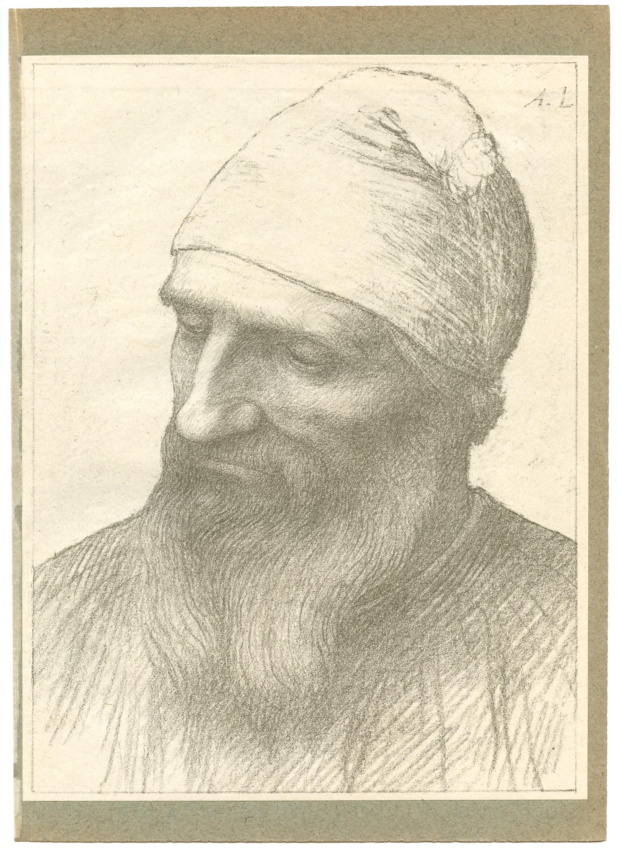 "Tete d'Etude" lithographie originale - Print de Alphonse Legros
